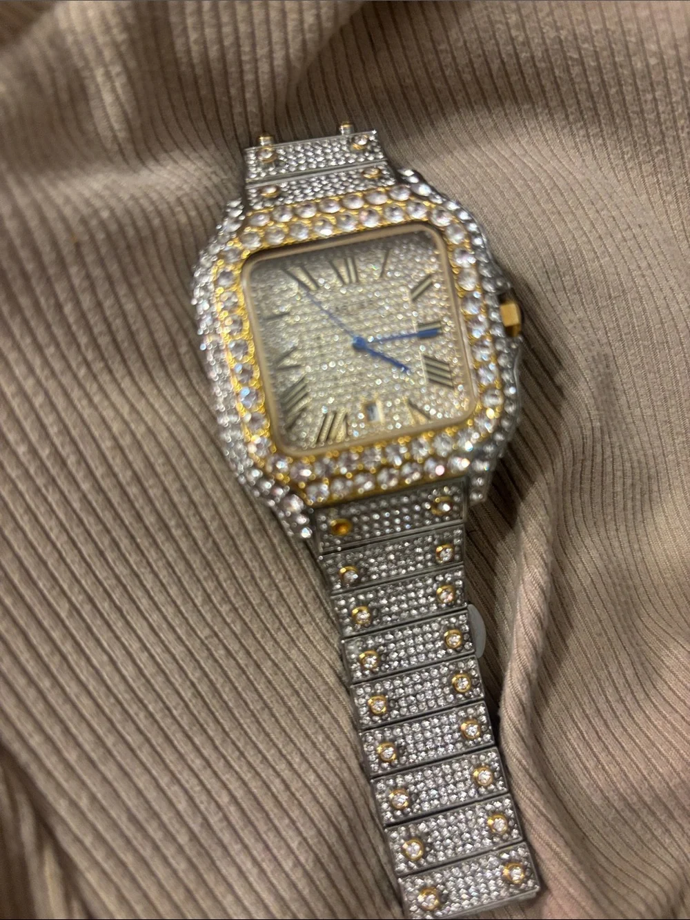 Cartier Two-Tone Crystal Pavé Square Watch - Gold & Silver